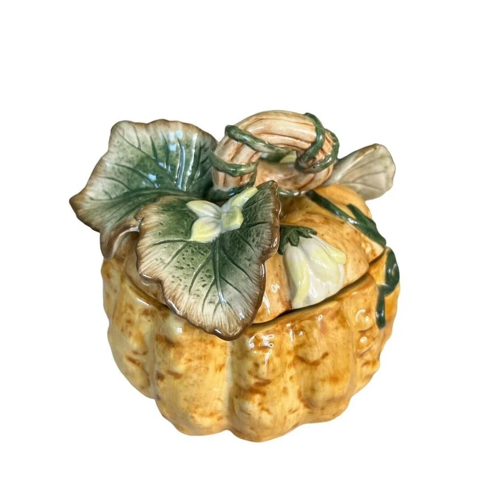 Vtg Fitz & Floyd Garden Gourmet Pumpkin Fall Harvest Bowl Lid Thanksgiving Gourd